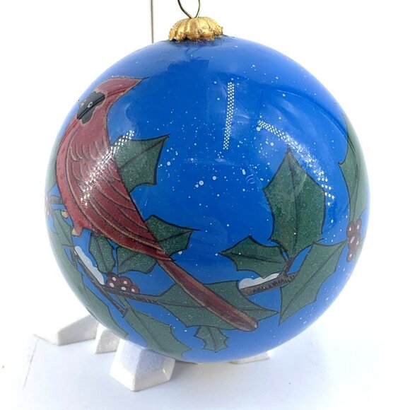 Li Bien Ornament Cardinal Reverse Painted 2000 Glass 3.5" - Picture 5 of 7
